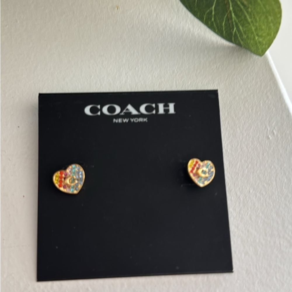 Coach Heart Earrings with Multicolor Design - Picture 2 of 3